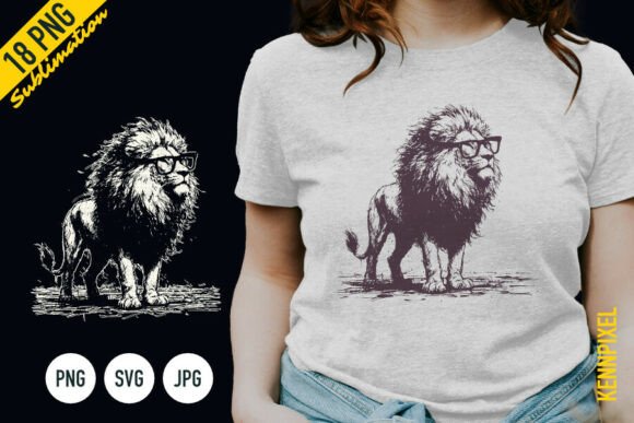 Download Lion Wearing Nerd Glasses Shirt SVG PNG - Nerd Collection